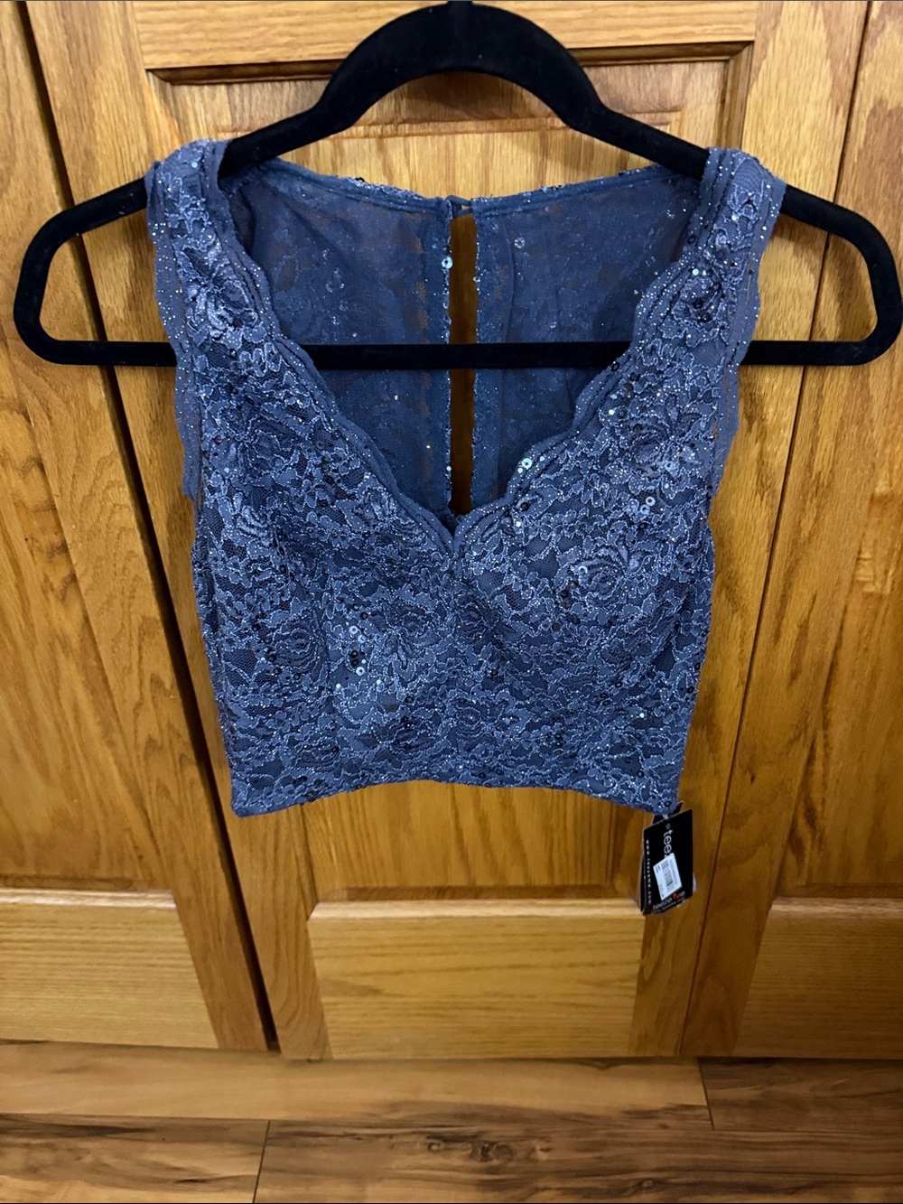 Teeze Me Charcoal Lace Sequin Crop Top